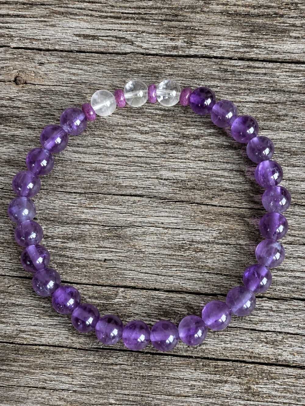 Amethyst & Rose Quartz Beaded Stretch Bracelet | Handmade